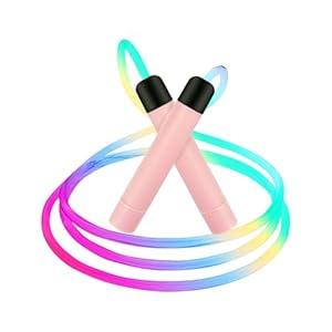 LED Light Up Jump Rope for Kids & Adults - Adjustable Glowing Skipping Rope with Colorful Luminous Effects, Rechargeable Fitness Jumping Rope for Boys/ Girls Workout (9.2ft) Pink