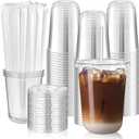 Qeirudu 100 Pack 16 oz Round Bottom Clear Plastic Cups with Lids and Straws, Disposable Iced Coffee Cups To Go Cups for Cold Drinks, Smoothie, Juice, Milkshake
