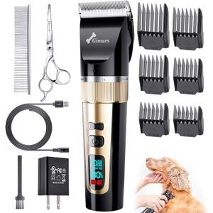 Gimars Professional 7000rpm Low Noise 55db Cordless Rechargeable Dog Clippers, 3.0 Motor Powerful Dog Long Hair Trimmer Grooming Shaver Kit, Electric Pet Hair Clippers for Cat, Horse