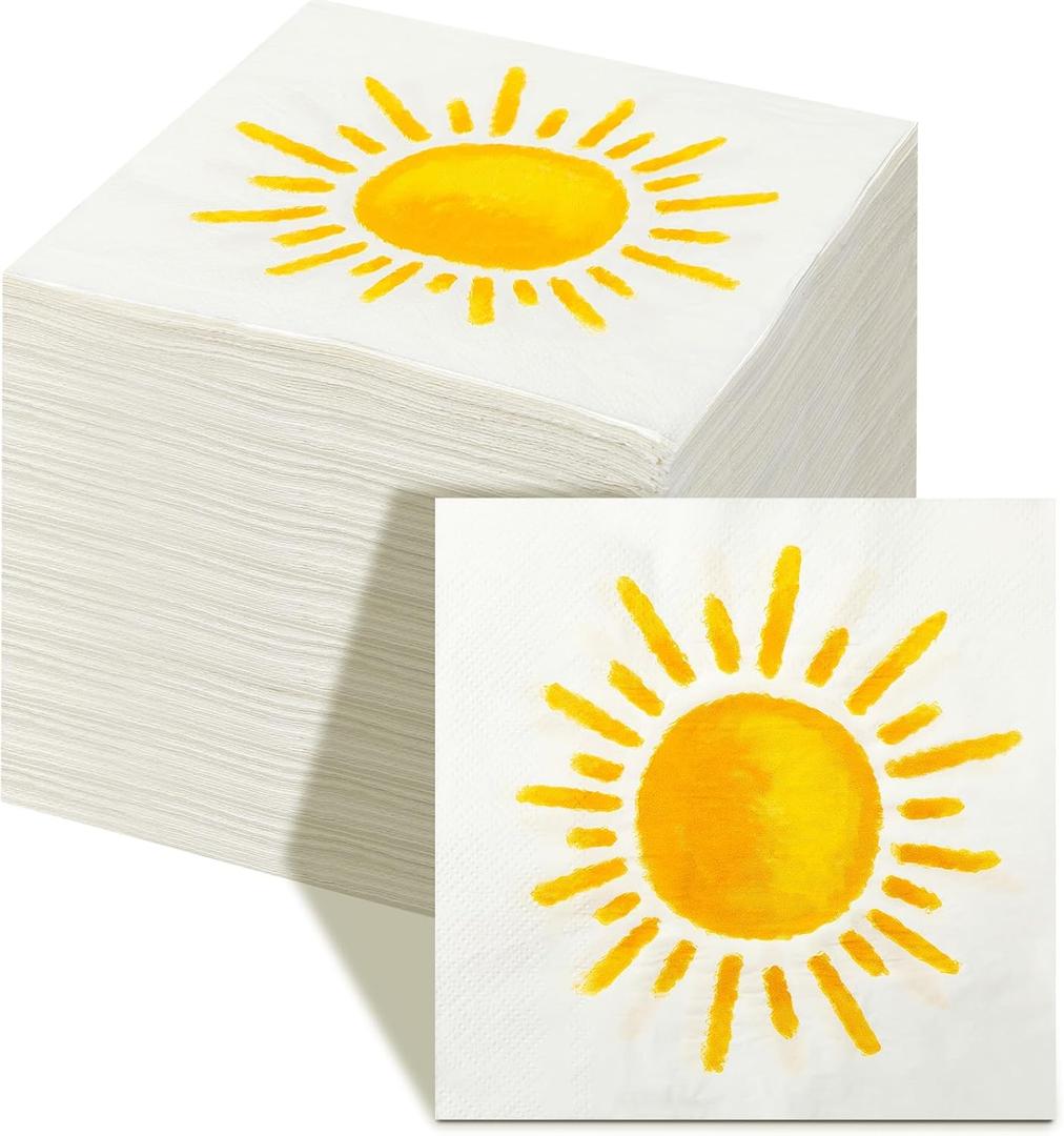 Yeaqee 100 Pieces Sun Party Napkins 13' x 13' Sunshine Napkins First Trip Around the Napkin for Sun Theme Party Favors Disposable Luncheon for Boho Birthday Wedding Supplies