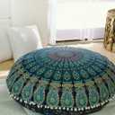 Popular Handicrafts Floor Pillow Cushion Cover - Hippie Mandala Cushion Cover Large Cotton - Pouf Cover Round Bohemian Yoga Decor, 32" Blue Turqouise (32" x 32" (Pack of 1))