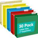 HERKKA Extra Capacity Hanging File Folders, 30 Pack Reinforced Letter Size Hanging Folders with Heavy Duty 3 Inch Expansion, Designed for Bulky Files, Medical Charts, Adjustable Tabs, Assorted Colors