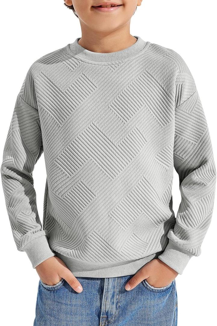 Haloumoning Boys Geometric Texture Sweatshirts Fashion Crewneck Long Sleeve Pullover Shirts 5-14 Years (Grey)