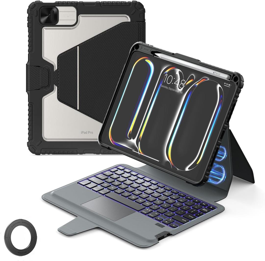 Nillkin Magic Magnetic Keyboard Case for iPad Pro 11 M5/M4, Floating Stand, Precision Trackpad, Laptop-Like Typing Experience, Backlit Keyboard with Magnetic Wall Mount (Deep Black)