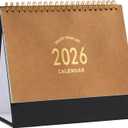 Small Desk Calendar 2026, Standing Flip Desktop Calendar from Now to Dec 2026 - Metal Ring Twin-Wire Binding Monthly Desktop Calendar for Home Office School (kraft paper color)