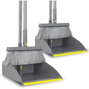 PHYEX 2-Pack Dustpan and Broom Set for Home Cleanup, Dustpan with Adjustable Handle, Broom with Dustpan Combo Set(Grey)
