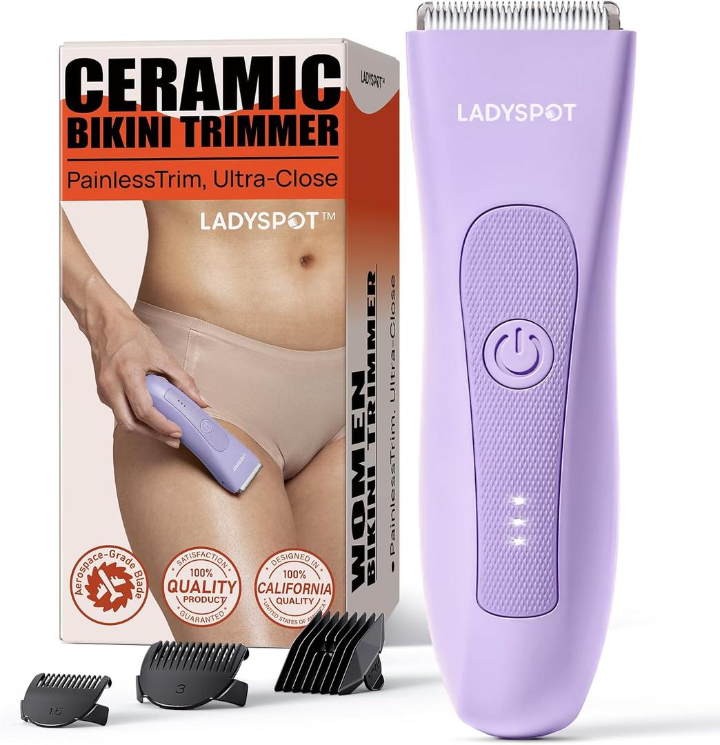 Bikini Trimmer for Women, Pubic Hair Shaver for Women -Electric Hair Shaver Razors, LADYSPOT Shaving Sets, with 3 Guards, Replaceable Hypoallergenic Ceramic Blade, Wet/Dry, (Purple)