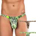 ohyeahlady Mens G-String Thong Underwear Snake Print Briefs Low Rise Sexy Hot Shorts for Mens Lingerie Soft T-Back Thong (Medium, 2pcs-leopard+snake)