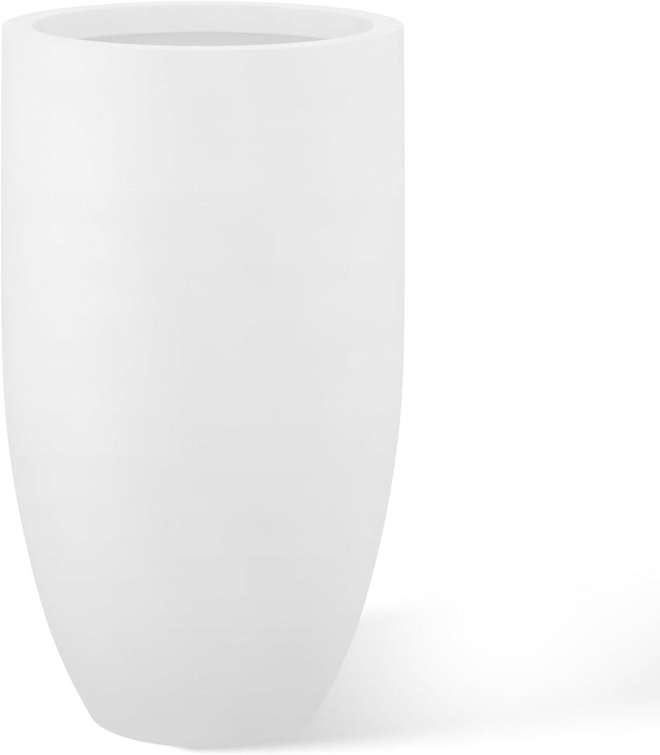 Kante 24 Inch Tall Round Concrete Planter, Large Indoor Outdoor Plant Pots with Drainage Hole and Rubber Plug, Modern Decorative Garden Pots for Home Patio Porch, White