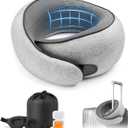 Purroch Travel Neck Pillow with 100% Pure Memory Foam, GShape, Includes Eye Mask & Ear Plugs, Ergonomic Design for Airplane, Car & Office, etc, Beige Gray