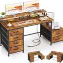 52 Inch Office Desk with 6 Drawers and Printer Space for Storage, Reversible Computer Desk with Monitor Stand & Power Outlets, Home Office Desks, Vintage