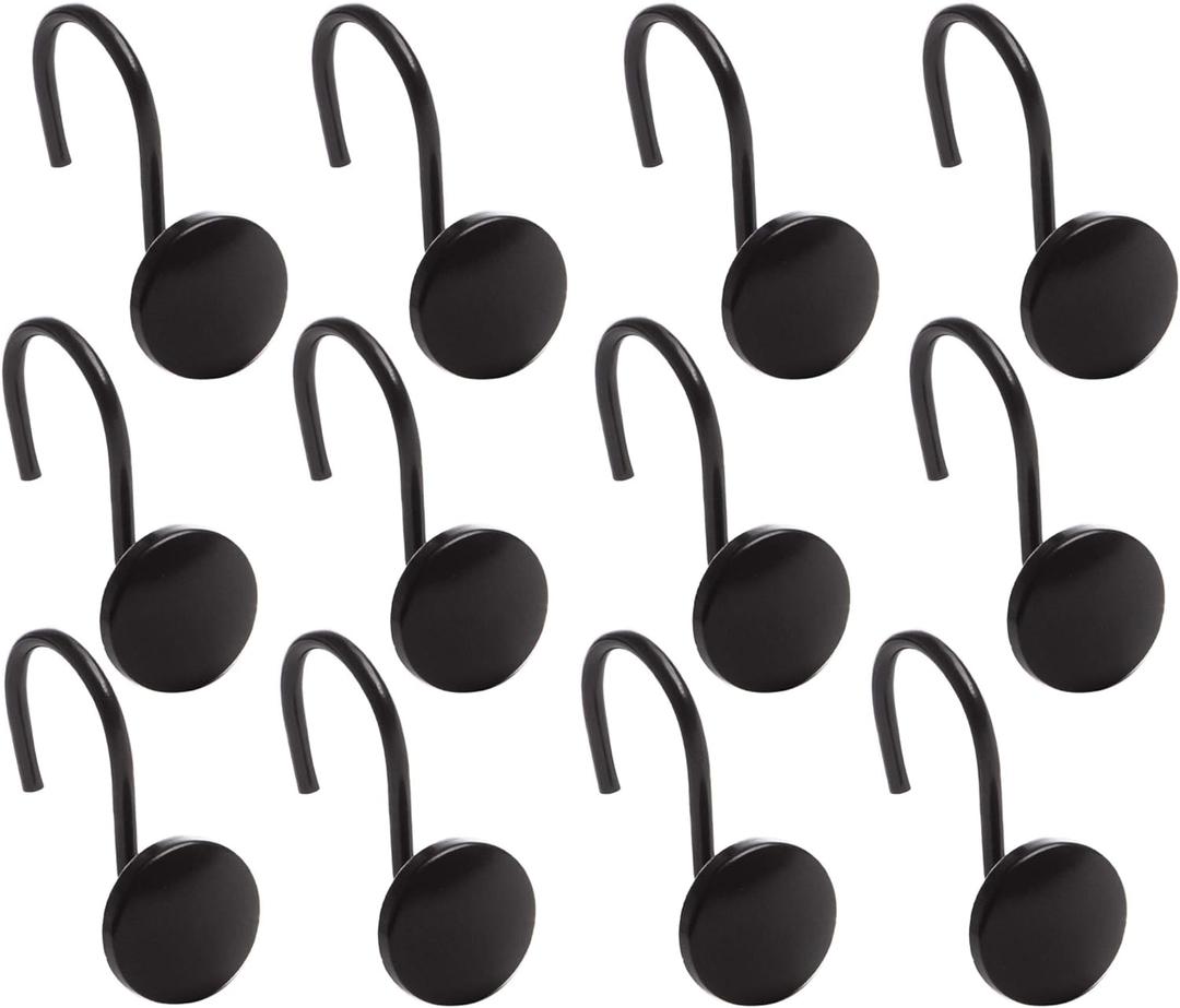 BINO | Shower Curtain Hooks - Matte Black- Set of 12 | Hooks Shower Curtain | Shower Curtain Rings Hooks | Rust Proof Shower Curtain Hooks | Bathroom Shower Hooks for Curtain | Bathroom Essentials