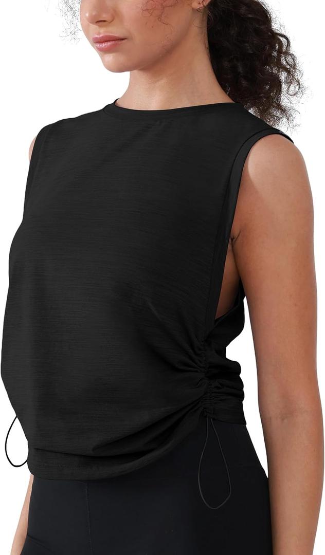 Women's Workout Tank Tops 2025 Summer Yoga Shirts Athletic Top Gym/Running Cropped Tank Tops (Black, S)