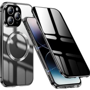 Magnetic Privacy Case for iPhone 14 Pro Max,Anti Peeping Tempered Glass Screen Protector Double Sided Protection Full Body Metal Bumper Anti-spy Phone Cover Compatible with Magsafe, Black