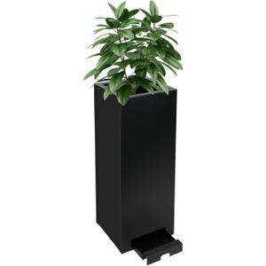 KOL Galvanized Steel Planter - 30" H. Black Powder Coated Rectangle Metal Planter Garden Box, Tall Heavy Duty Modern Flower Plant Pot - Indoor & Outdoor Commercial & Residential (12" Lx12 Wx30 H)