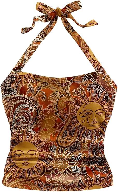 SOLY HUX Women's Plus Size Boho Print Halter Tops Summer Sleeveless Slim Fit Going Out Crop Tank Top, Size XXXL
