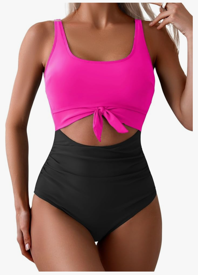 Eomenie Women's One Piece Swimsuit Tummy Control Slimming Bathing Suit Cutout Tie Knot Swimwear, M