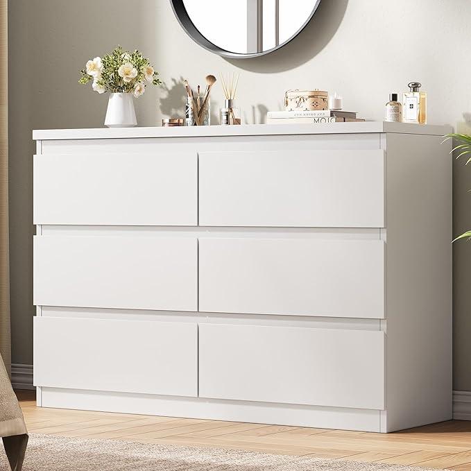 White 6 Drawer Dresser for Bedroom, 15.3" D x 47.2" W x 32.3" H in Simply Modern Chest of Drawers, Wood Storage Double Dresser with Deep Drawers for Living Room, Hallway Entryway, White
Color: White, Model NO.: Y-JOC-C-0633