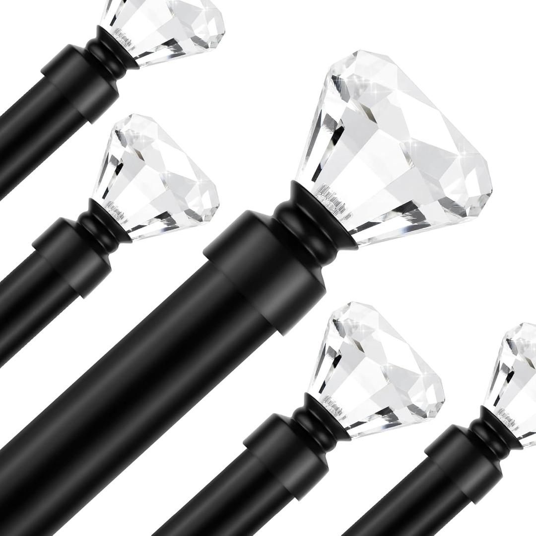 Curtain Rod For Window 30-40 inch, Black Curtain Rods With Crystal Diamond Finials, 1 Inch Diameter Decorative Curtain Rod Set, 1 Pack (30-40" | 1 Pack)