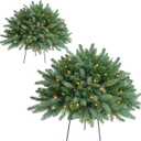 Christmas Planter Filler Tree Outdoor Prelit 2 Pack, 24" Urn Fillers for Porch Planters Pathway Battery Operated Light, Xmas Greenery Outside Decorations (Pine Blue)