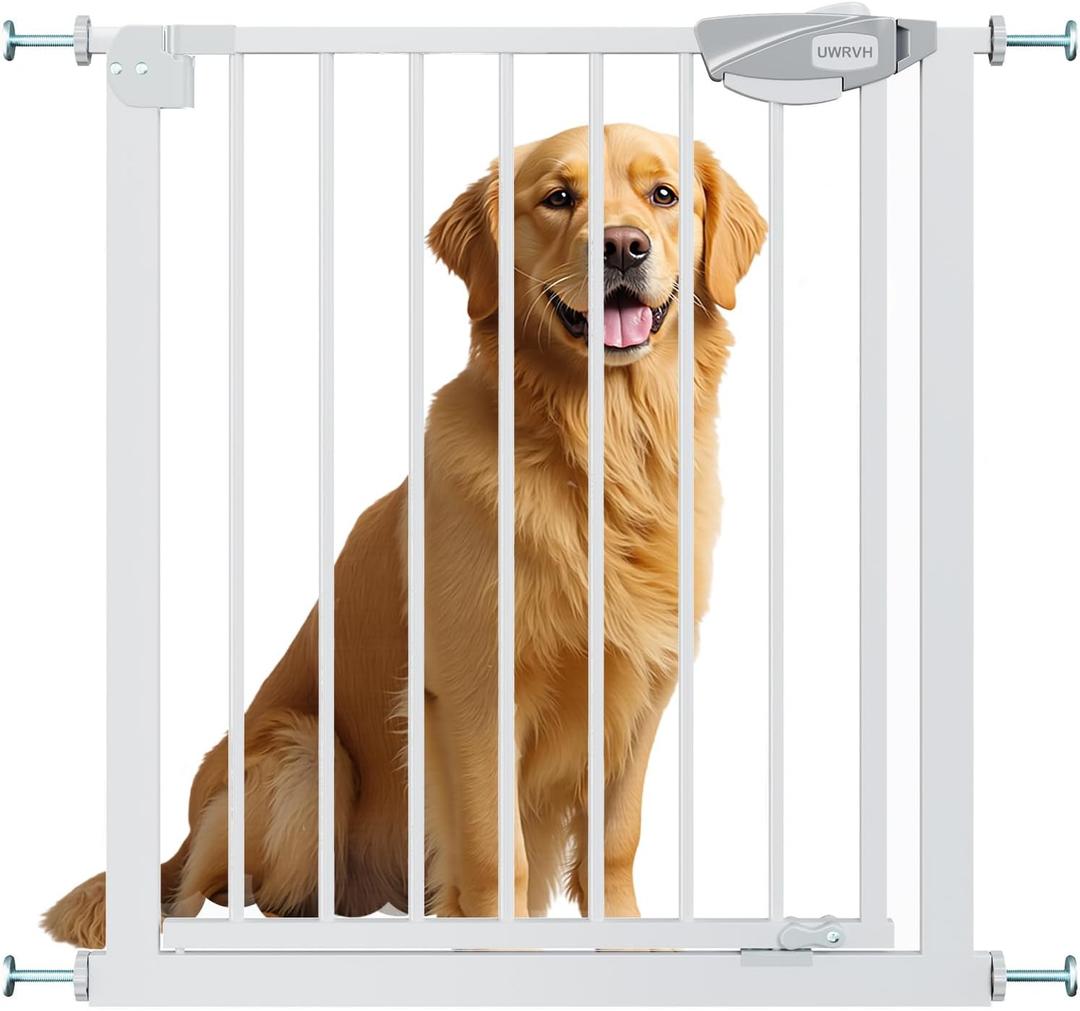 Auto-Close Baby Gate for Stairs & Doorways Dog Gate - Adjustable Steel Safety Gate with Dual Lock, Fits 29"-33" Wide, Pressure Mount No Drilling (White, 30-33" W x 30" H)