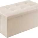 YOUDENOVA Folding Storage Ottoman, Faux Leather Ottoman Bench Footrest Ottoman, Storage Chest Padded Seat for Bedroom and Living Room, Beige,15" D x 30" W x 15" H