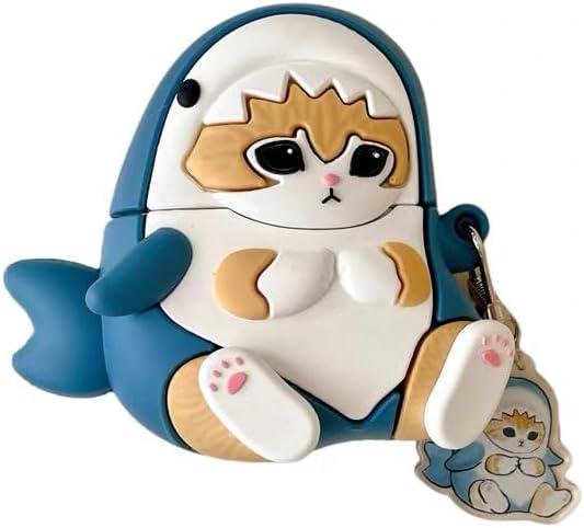 Soft Silicone Case Compatible with Apple AirPods 1 2 3 Pro 3D Cartoon Keychain Blue Shark Ginger Cat Kitty Kitten Animal Cute Lovely Adorable Kids Girls (for AirPods Pro 2nd 2022)