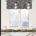 Window Valance Rod Pocket Short Curtain Panels Winter Falling Snowflake and Snowman Kitchen Valances Curtains, Merry Christmas Grey Back Window Treatments Drapes for Living Room Bedroom Decor (54"W x 18"L (Pack of 1))