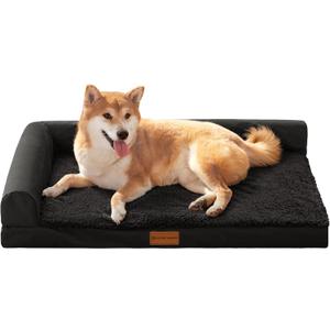 Patas Lague Orthopedic Dog Bed for Medium Dogs, Waterproof L Shaped Medium Pet Sofa Beds with Removable Washable Cover, Soft Comfortable Pet Couch Mat with Nonskid Bottom, 30'' x 20'' Black