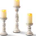 Homemory Farmhouse Wood Candle Holders for Pillar Candles Set of 3, Rustic Candle Holders for Table Centerpiece, 13" 9" 6" Vintage Tall Candle Stand Decorative for Dining Fireplace Living Room (White)