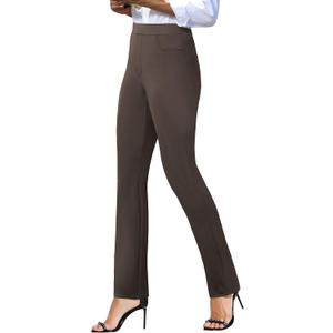 keriffe Women's Stretchy Yoga Dress Pants High Waisted Straight Leg Casual Work Business Office Slacks 4 Pockets (Brown, M)