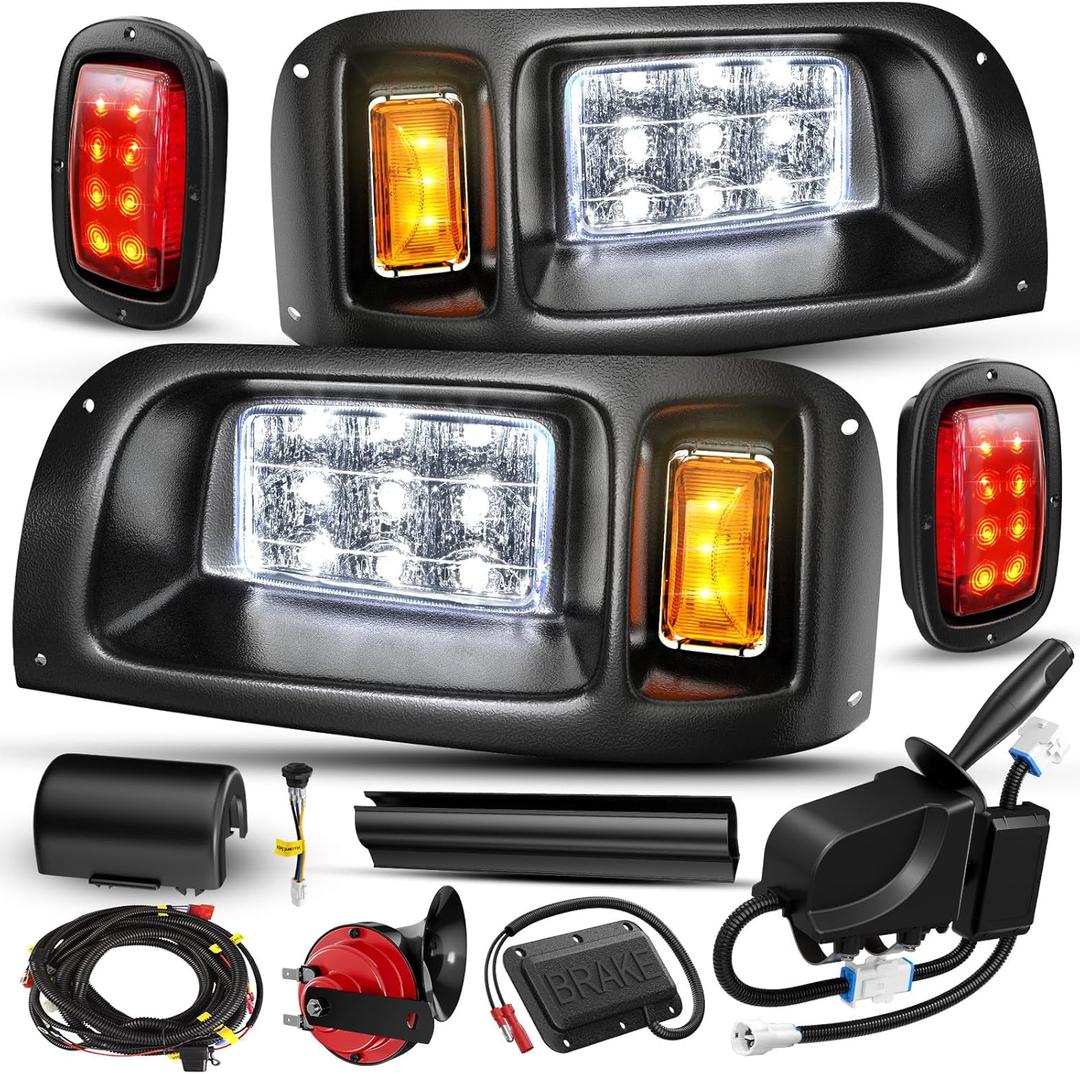 12V Deluxe Club Car DS LED Light Kit, for 1993-UP DS Gas&Electric, Golf Cart Headlight Taillight Kit with Wire Harness Turn Signal Kit Horn Brake Pad, Golf Cart Street Legal Light Kit