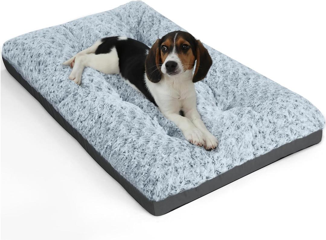 POCBLUE Deluxe Washable Dog Bed for Small Dogs Dog Crate Mat 24 inch Comfy Fluffy Kennel Pad Anti-Slip for Dogs Up to 25 lbs, 24" x 17", Grey (24.0"L x 17.0"W x 3.5"Th)