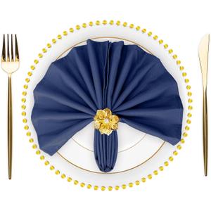 SuperO Set of 80 Cloth Napkins 17 x 17 Inch, Polyester Solid Washable Dinner Napkins with Hemmed Edges,Great for Restaurant, Wedding and Party(Navy Blue)