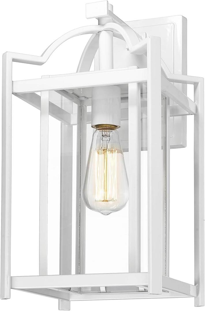Large Outdoor Wall Lantern Sconce, 16.3 Inch Tall Modern Outdoor Wall Light Fixture, Anti-Rust Exterior Lighting Lamp, Waterproof Exterior Lighting with clear glass for Porch, Entryway, Garage (White)