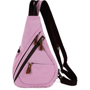 HuxFam Canvas Sing Bag for Women Crossbody Bags Backpack Purse Rucksack Small Casual Daypack (16l.pink)