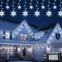 BEEWIN Christmas Snowflake Icicle Lights,8.2 FT 144 LED Snowflake Lights Outdoor with Timer,8 Modes Waterproof Connectable Christmas Light Plug in for Curtain Eave Window Indoor Outdoor Decor(White)