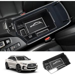 LUWU 2023 Infiniti QX50 QX55 Center Console Organizer Armrest Box Armrest Organizer 2018-2023 QX50 Center Console Storage Insert Tray 2022-2023 QX55 Armrest Tray 2023 Infiniti Accessories (White)
