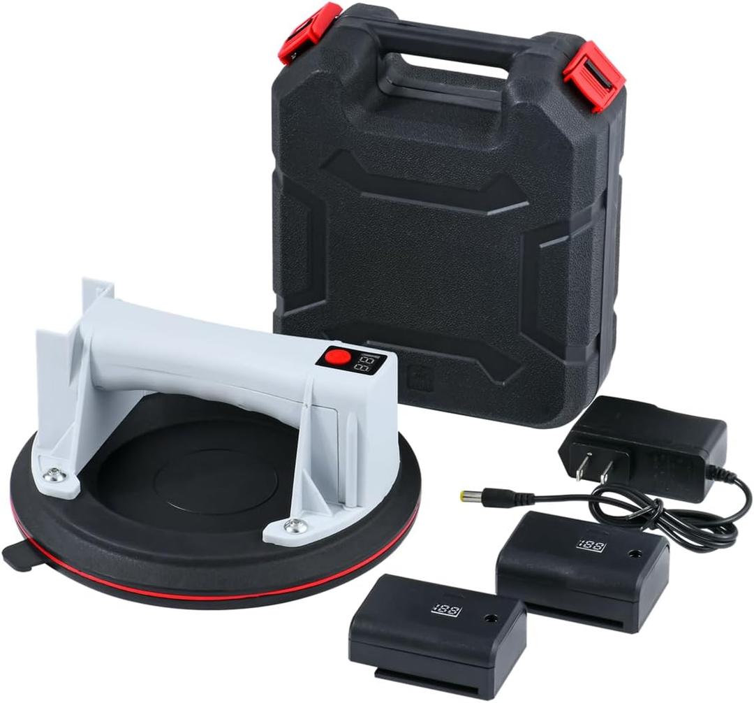 Electric Glass Suction Cup Lifter 8"-400lbs Max Load-Digital Display Suction Cups-Monitor-Auto Start Pump-Detachable Battery. Glass, Granite, Tile, Metal, Windshield Suction Cup Handles Tool.