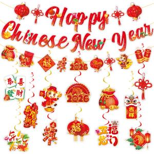 Chinese New Year Decorations 2026, Anor Wishlife Red Lanterns, Knot Hanging Swirl, Year of The Horse, Lunar New Year Decorations for Party, Together, Ceiling, Home, Office(30Ct)