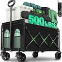 Collapsible Wagons Carts Foldable Heavy Duty, 500LBS Collapsible Wagon Cart Foldable with Wheels & Brakes, Large Folding Wagon Cart Utility for Camping, Picnic, Beach, Grocery, Sport, Shopping (Dark Black)