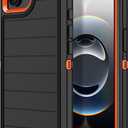 for iPhone 16e Case Heavy Duty 3-Layer[Shockproof][Dropproof][Dust-Proof] Military Grade Rugged Full Body Protection Cover Case for Apple iPhone 16e 6.1 inch 2025,Black/Orange