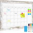 Monthly Dry Erase Calendar Whiteboard for Wall, 24" x 18" Magnetic White Board Calendar Board - Rustic Vintage Wooden Frame