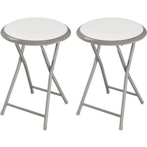Lavish Home Portable Folding Stool with Backless Seat Set of 2, White, 18”
