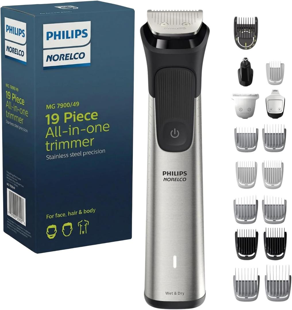 Philips Multigroom 7000 Series 21 Piece Beard Trimmer for Men, Hair & Body Grooming Kit, Precision Trimming Comb with Self-Sharpening Steel Blades, All-in-one Trimmer, Water Resistant