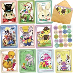 ceiba tree Vintage Easter Cards with Envelopes 20 Pack Retro Bunny Greeting Card Assorted Blank Notes Cards for Classroom Home Office Business