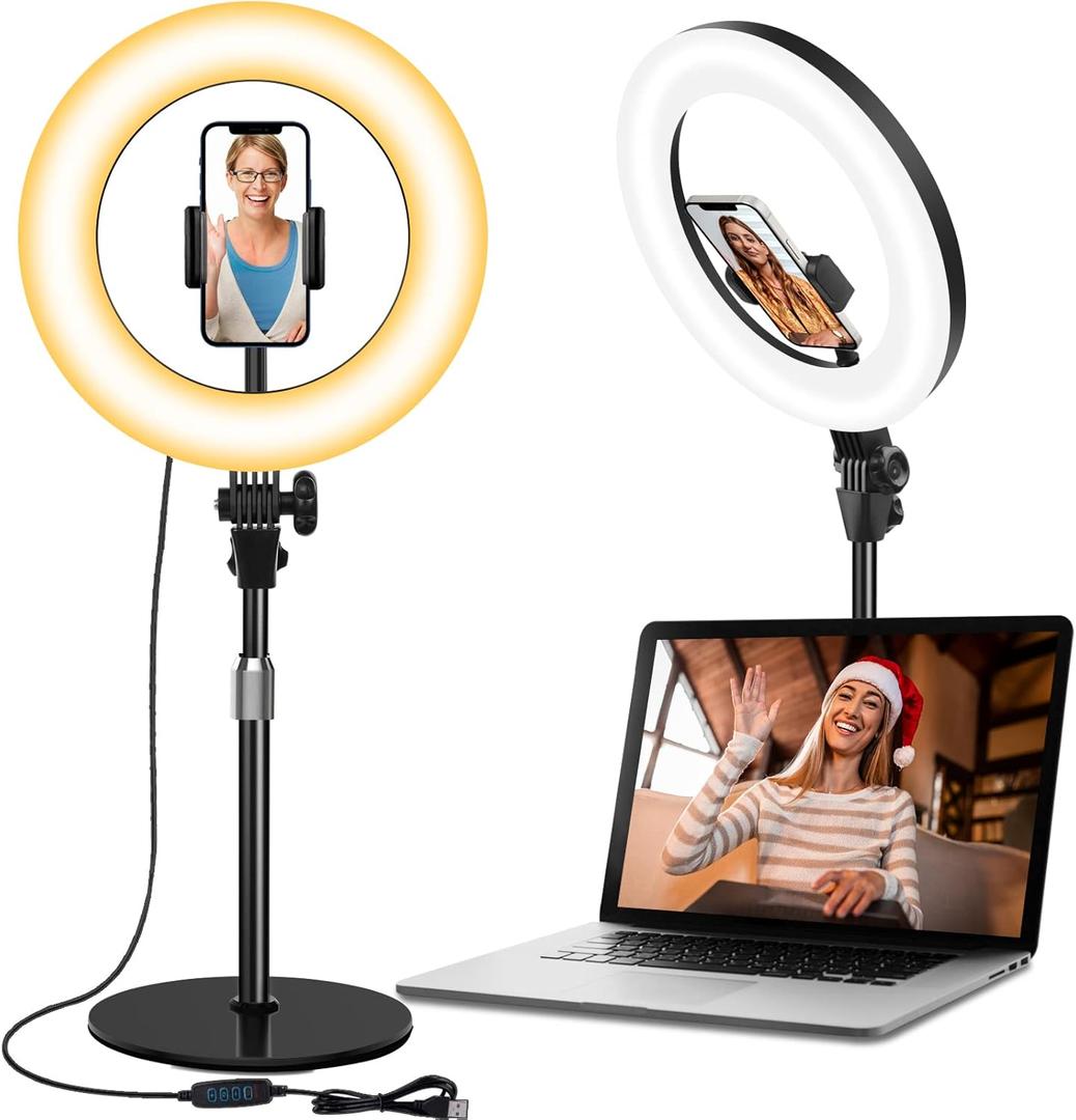 Desk Ring Light with Stand - 10.5'' Desktop Ring Light with Phone Holder for Video Recording, Circle Light for Computer Zoom Meeting Video...