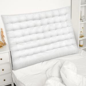 College Dorm Headboard Twin XL Velvet Ultra Thick Cushion Tufted Headboard with Wall Hooks for College Dorm Room Bed Decor, 39.25" x 34" x 3.15"(White)