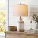PoKat 24'' Farmhouse Ceramic Table Lamp for Living Room with Natural Textured Finish, Rustic Bedside Lamps for Bedroom, Organic Nightstand Lamps Dresser End Side Table Home Gift (White and Antique)