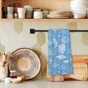 Giosve Blue Coastal Beach Kitchen Towels, Blue Seashell Seahorse Coral Decor Hand Towels for Bathroom, Coastal Beach Dish Tea Towels for Kitchen, Ocean Bathroom Decor, 16x24 Inch